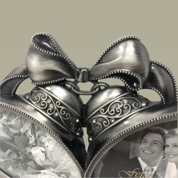 Fetco Wedding Bells Pewter Frame Double Photo Pictures Bling Love Honor Cherish - Picture 2 of 8
